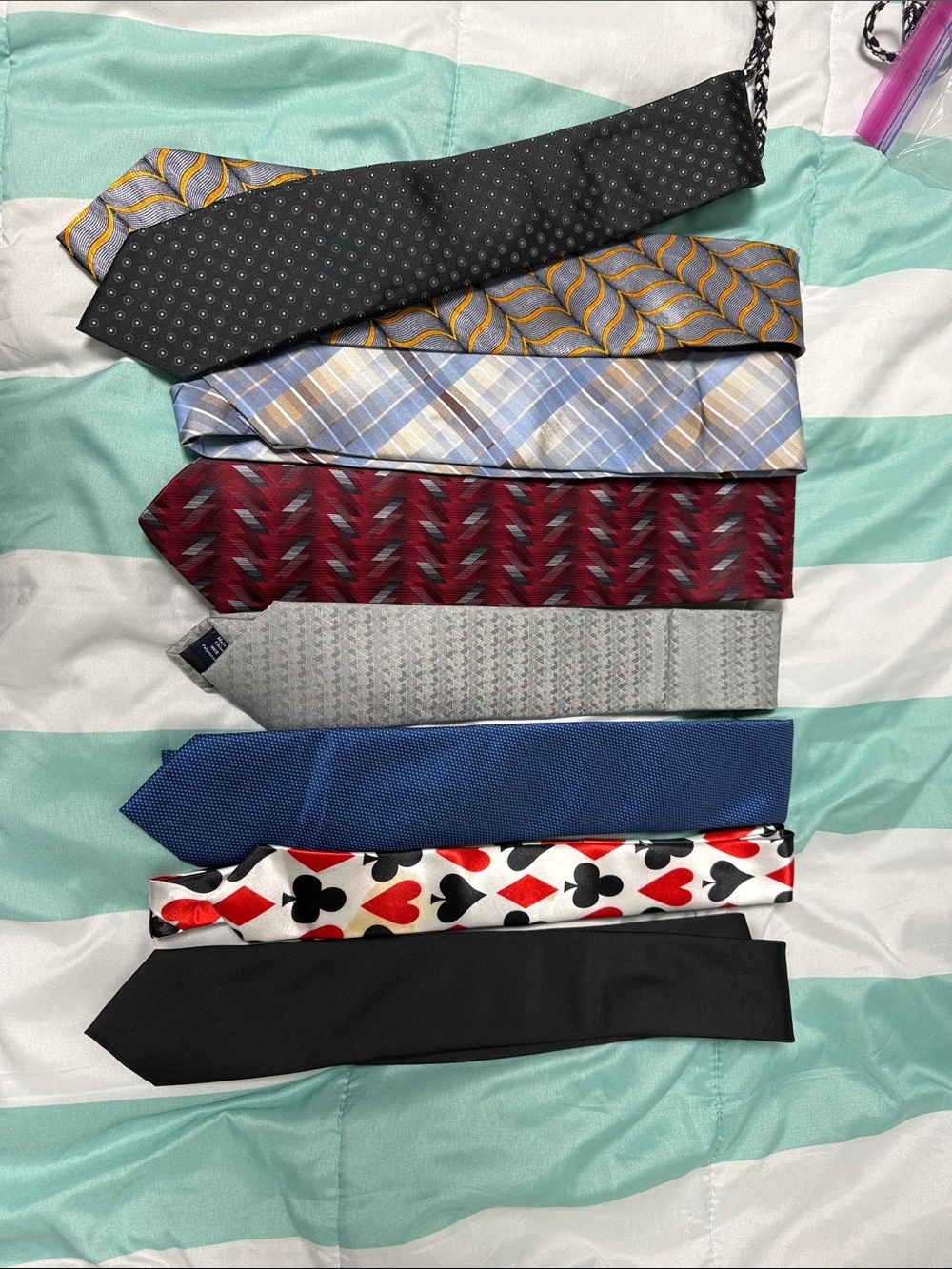 Men's Assorted Silk Necktie Set - Blue, Black, Gray, Burgundy & Novelty